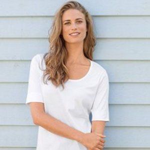 Women's Pima Cotton Tee, Elbow-Sleeve Scoopneck